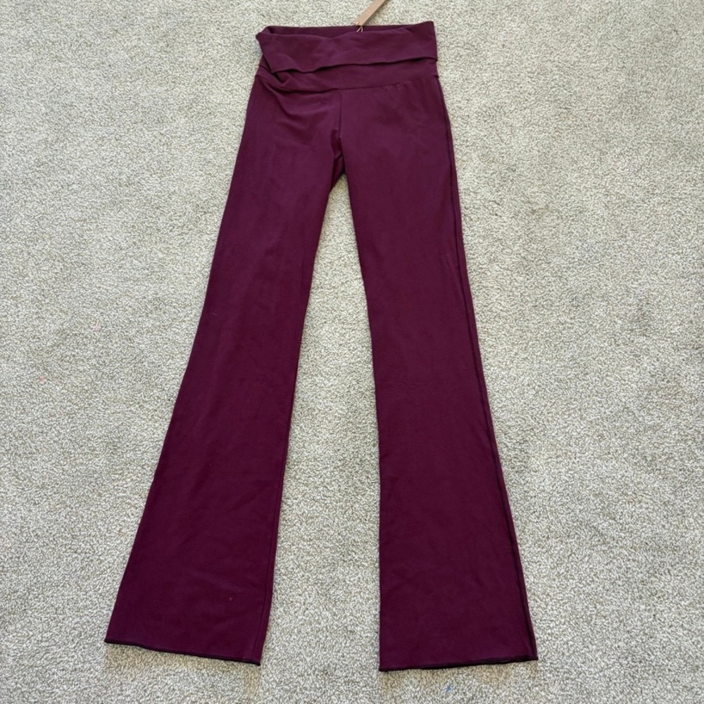 SKIMS Cotton Jersey Foldover Pants Womens XS Deep Berry Lounge Flare Purple